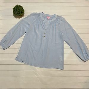 Lily Pulitzer 100% Silk Elsa Blouse Top Light Blue Women’s Size Medium